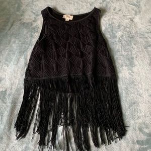 Fringed Black Patterned Tank Top
